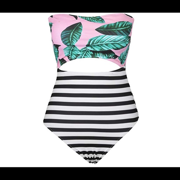 Cupshe Other - Cupshe | Palm Leaf Black & White Stripe Monokini